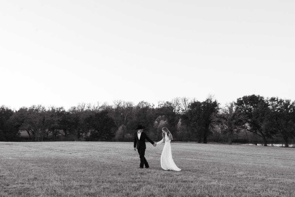 Bride and Groom walking during their elopement in Texas